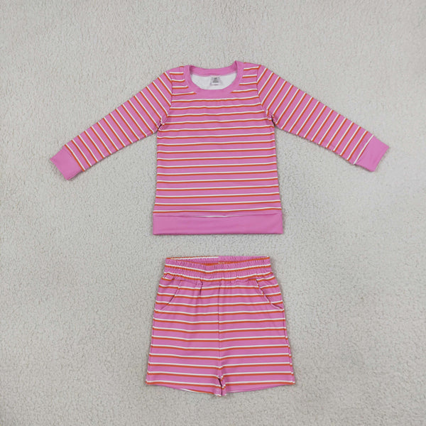RTS GLS0126 baby girl clothes stripe print long sleeve top short yoga outfit