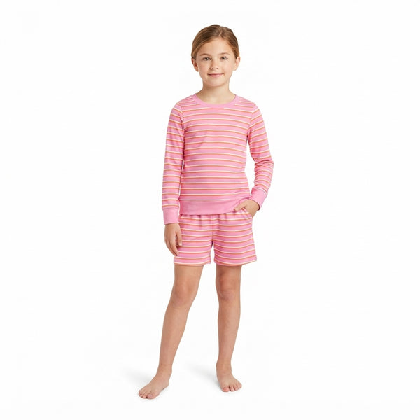 RTS GLS0126 baby girl clothes stripe print long sleeve top short yoga outfit