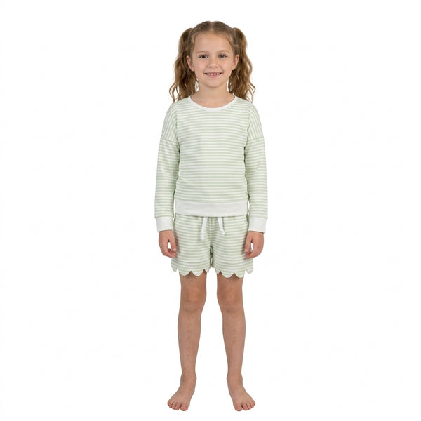 RTS GLS0154 baby girl clothes stripe print long sleeve yoga athletic top short set