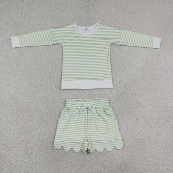RTS GLS0154 baby girl clothes stripe print long sleeve yoga athletic top short set