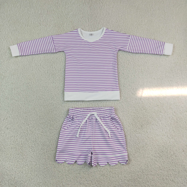 RTS GLS0155 baby girl clothes stripe print long sleeve yoga athletic top short set