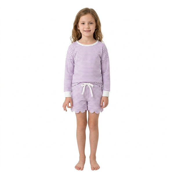 RTS GLS0155 baby girl clothes stripe print long sleeve yoga athletic top short set