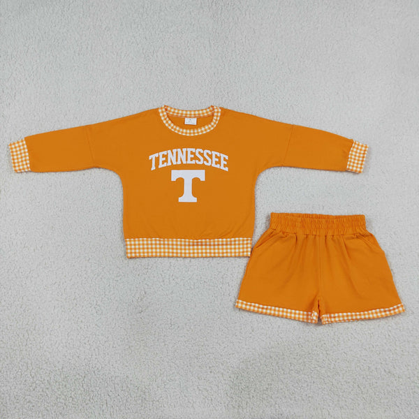 RTS GLS0163 vinyl baby girl clothes game day cotton+vinyl long sleeve short  set