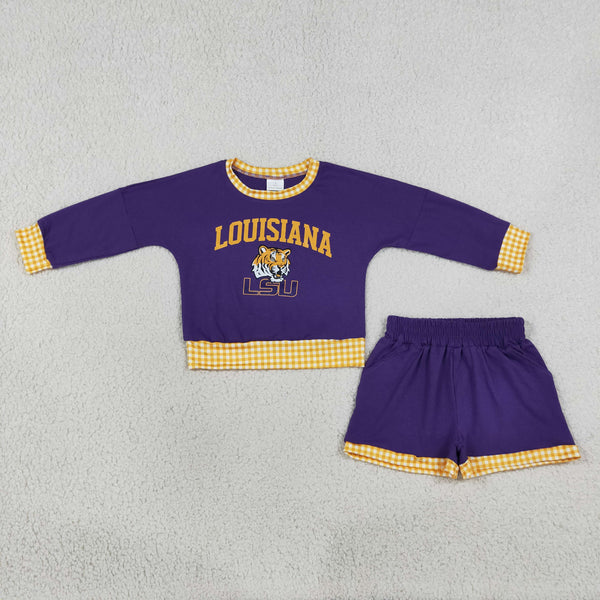 RTS GLS0166 cotton+vinyl toddler girl clothes state girl summer shorts set