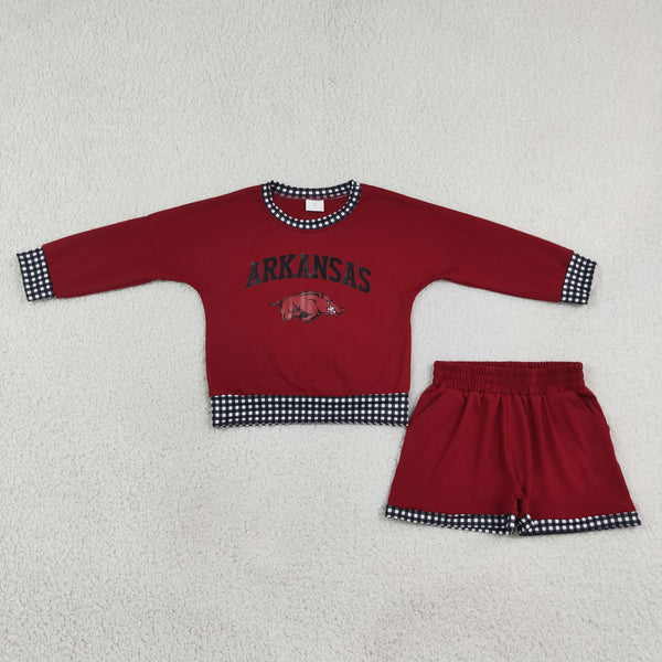 RTS Kids girl clothes cotton+vinyl state long sleeve girl winter shorts set
