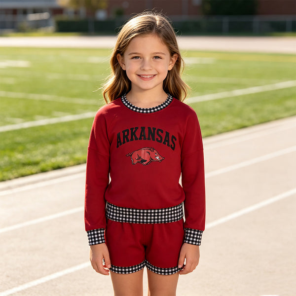 RTS GLS0167 cotton+vinyl toddler girl clothes state girl winter shorts set