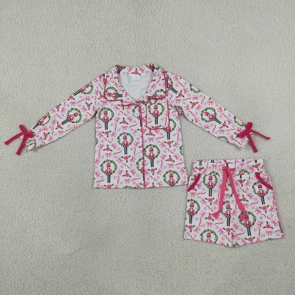 RTS GLS0173 baby girl christmas wreath print long sleeve top short outfit