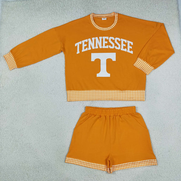 RTS GLS0176 women clothes tennessee vinyl print long sleeve shorts outfit