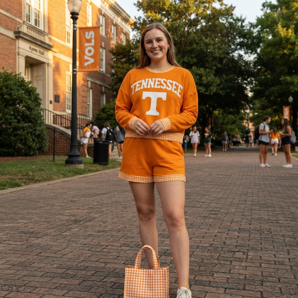 RTS GLS0176 women clothes tennessee vinyl print long sleeve shorts outfit