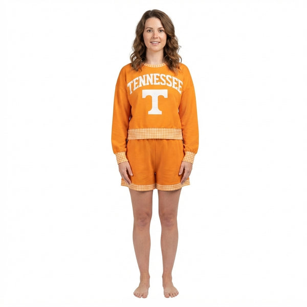 RTS GLS0176 women clothes tennessee vinyl print long sleeve shorts outfit