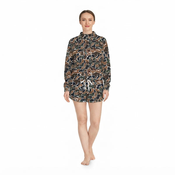 RTS GLS0185 women clothes camo print long sleeve shorts outfit