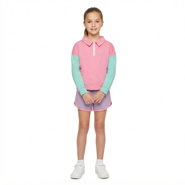 RTS GLS0193 toddler girl clothes color block long sleeve shorts outfit