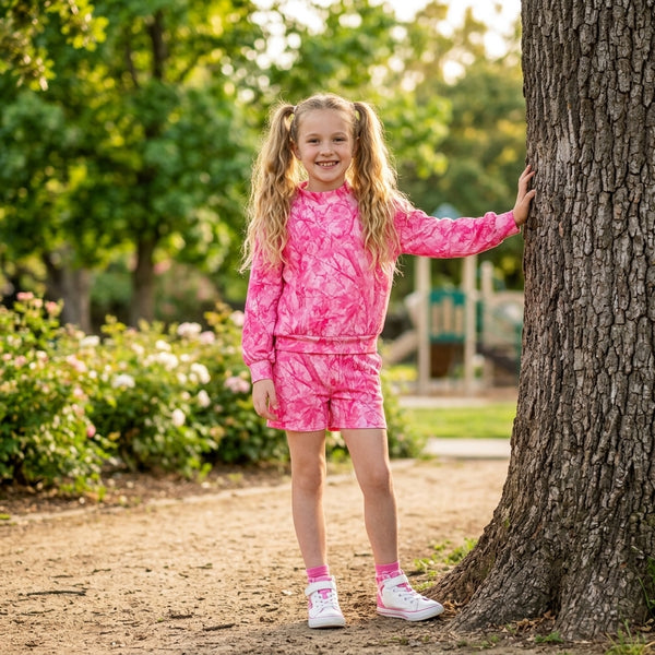 RTS GLS0196 toddler girl clothes pink abstract print long sleeve short pant outfit