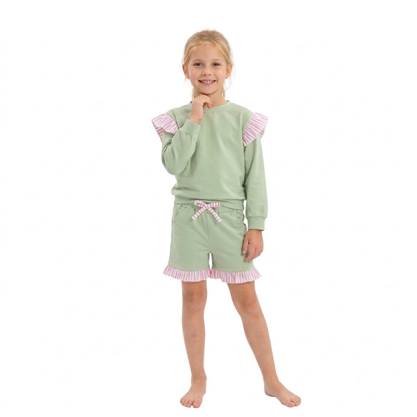 RTS SS1000 toddler girl clothes ruffle cotton green shorts girl summer shorts bottom