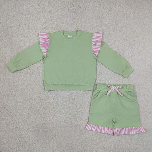 RTS GLS0220 solid bundle toddler girl clothes ruffle long sleeve shorts outfit winter clothes