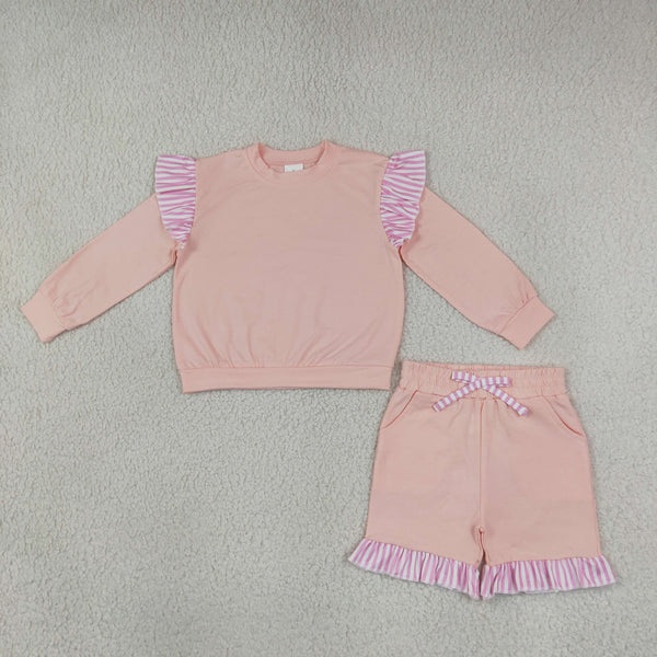 RTS GLS0222 solid bundle toddler girl clothes ruffle long sleeve shorts outfit winter clothes