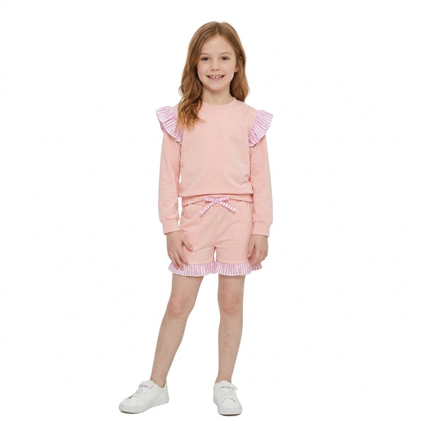 RTS GLS0222 solid bundle toddler girl clothes ruffle long sleeve shorts outfit winter clothes