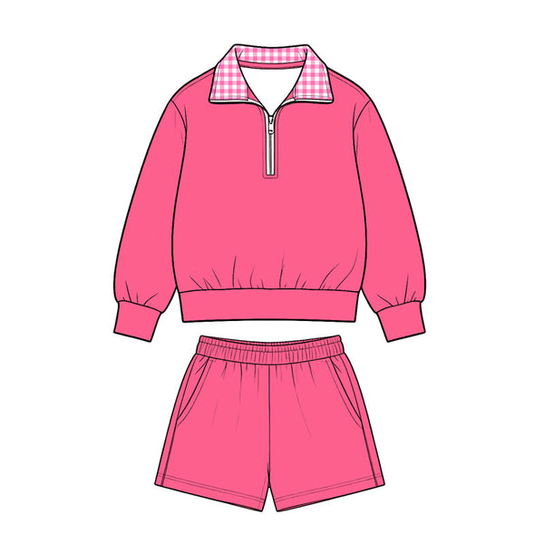 MOQ:5 pcs pre-order Each Style Solid Color Cotton Plaid Girls Shorts Set-2026.8.28