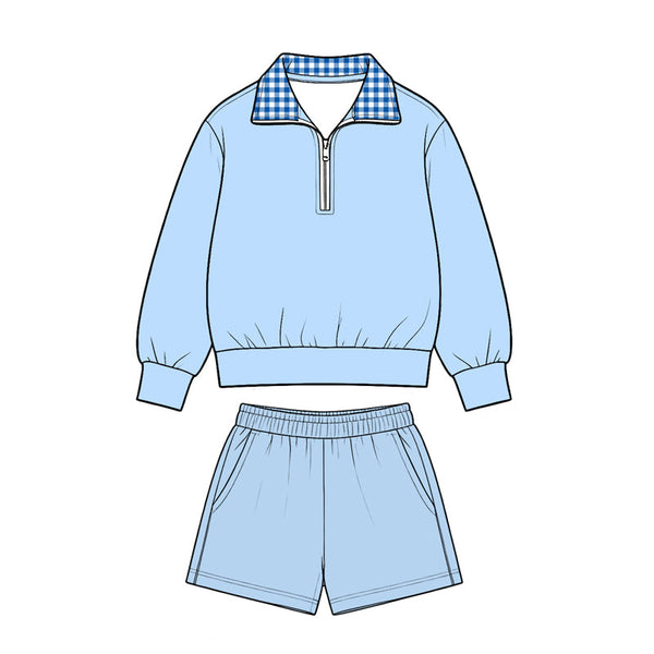 MOQ:5 pcs pre-order Each Style Solid Color Cotton Plaid Girls Shorts Set-2026.8.28
