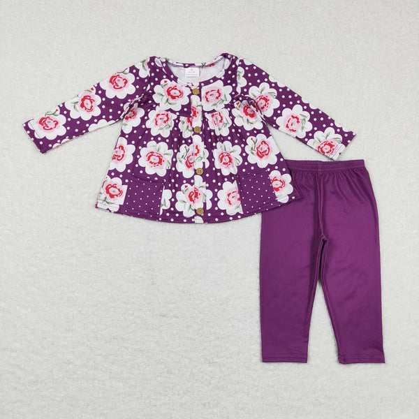 GLP0928 toddler girl clothes purple floral pocket outfit girl winter outfit