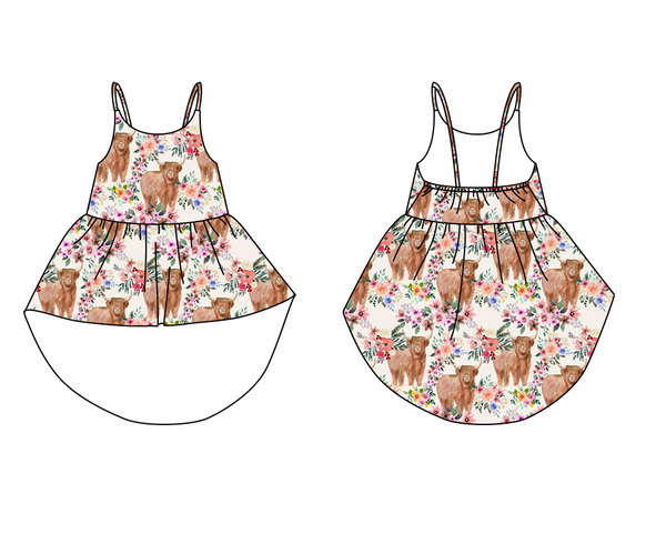 GSD0265 kids clothes girls highland cow summer tunic top (not nornal midi dress)