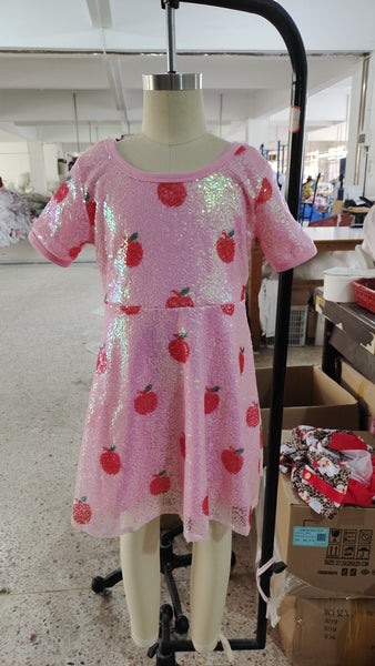 GSD0437 2T to 14-16T toddler girl clothes back to school dress girl apple clothes