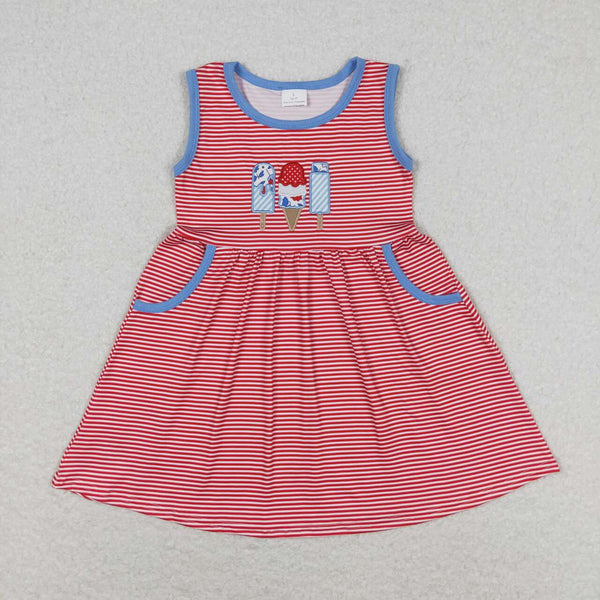 GSD0821 RTS baby girl clothes Ice Cream 4th of July patriotic girl summer dress embroidery