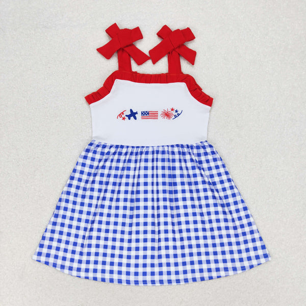 GSD0827 RTS baby girl clothes airplane 4th of July patriotic girl summer dress (embroidery)