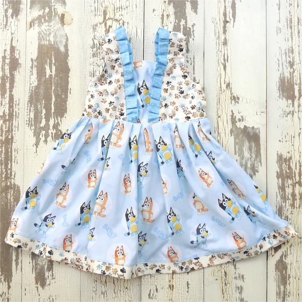 GSD0864 RTS baby girl clothes blue cartoon dog girl summer dress 1
