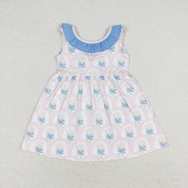 GSD0909 RTS  toddler clothes blue ruffles pink floral baby girl summer dress