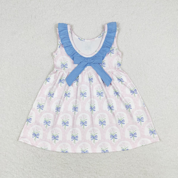 GSD0909 RTS  toddler clothes blue ruffles pink floral baby girl summer dress