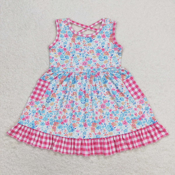GSD0950 RTS toddler clothes floral gingham baby girl summer dress
