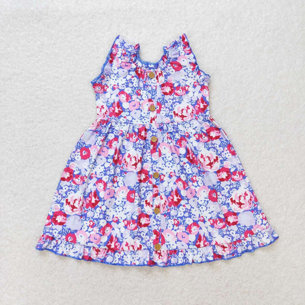 GSD0977 RTS baby girl clothes purple floral  girl summer dress