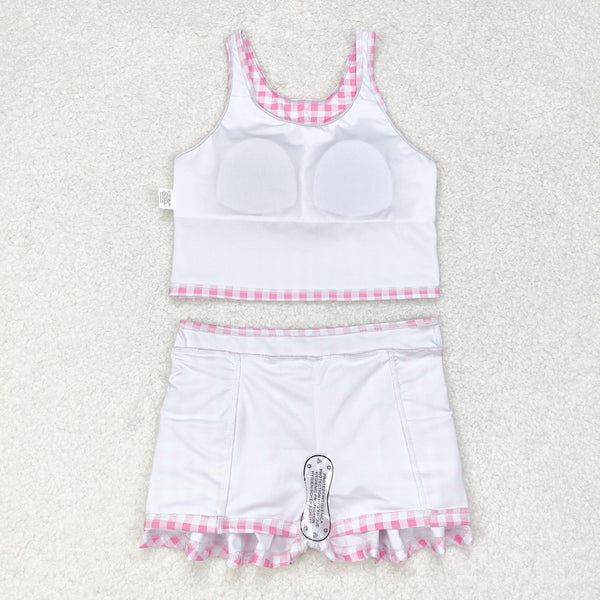 GSD0992 RTS baby girl clothes pink gingham swimsuit toddler girl summer outfits