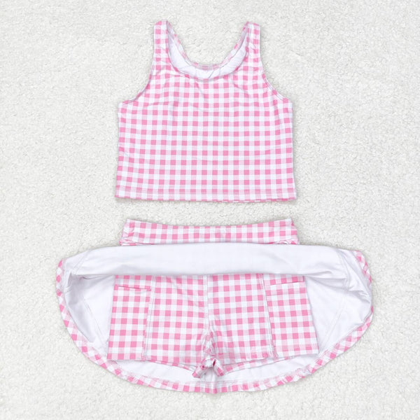 GSD0992 RTS baby girl clothes pink gingham swimsuit toddler girl summer outfits