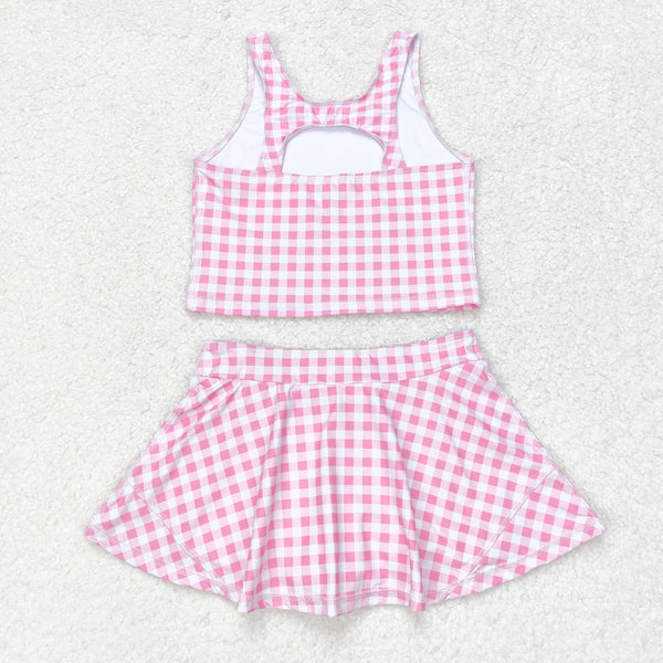 GSD0992 RTS baby girl clothes pink gingham swimsuit toddler girl summer outfits