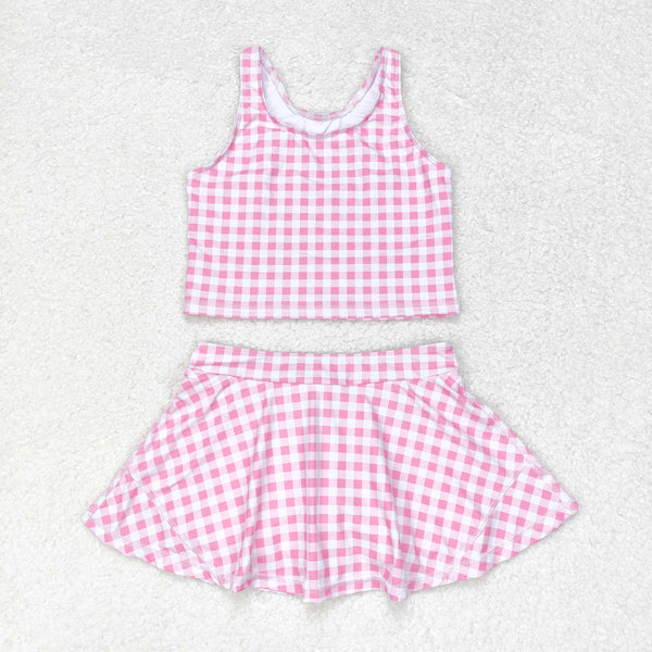 GSD0992 RTS baby girl clothes pink gingham swimsuit toddler girl summer outfits