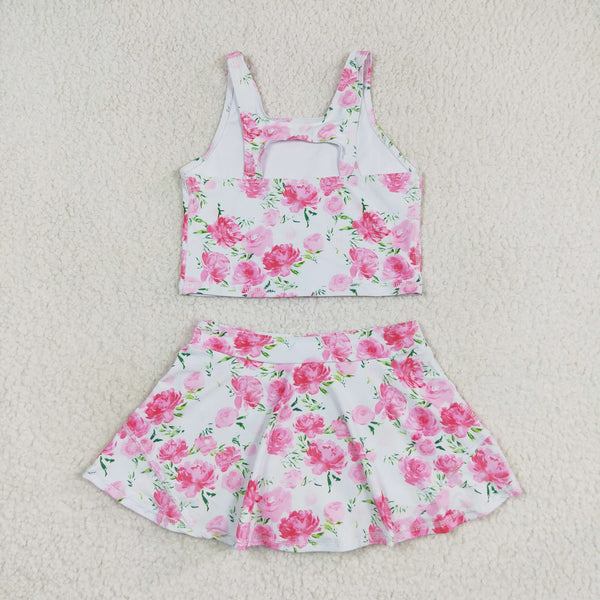 GSD0994 RTS baby girl clothes roses pink swim suit  toddler girl summer outfits