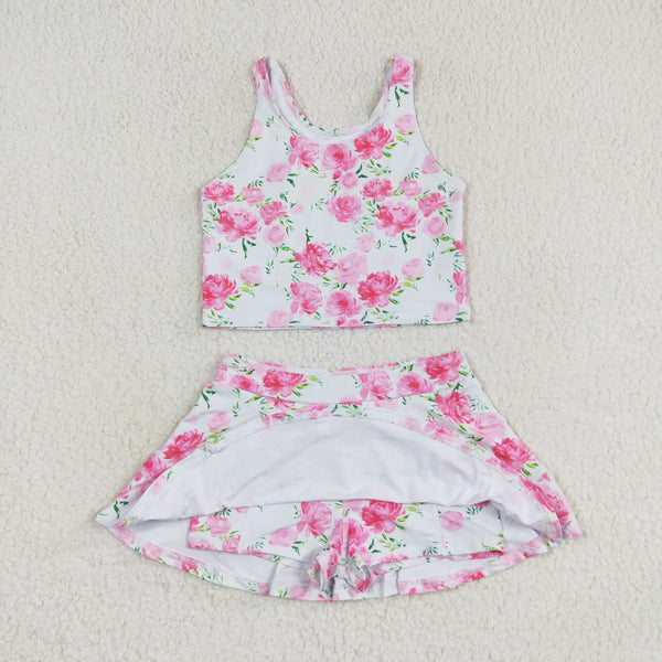 GSD0994 RTS baby girl clothes roses pink swim suit  toddler girl summer outfits