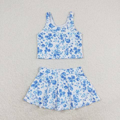 GSD0995 RTS baby girl clothes roses blue swimsuit toddler girl summer outfits