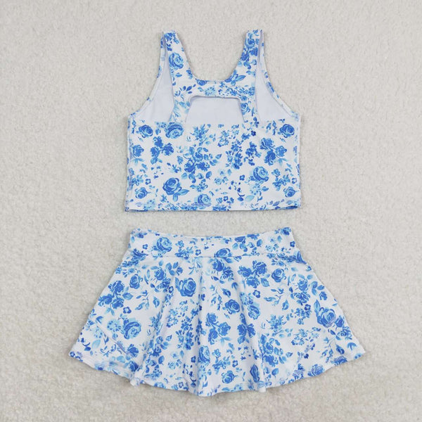 GSD0995 RTS baby girl clothes roses blue swimsuit toddler girl summer outfits