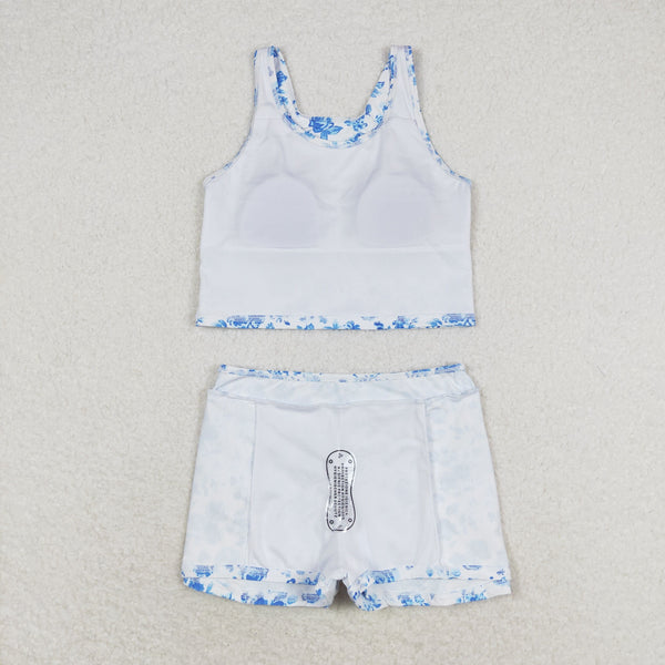 GSD0995 RTS baby girl clothes roses blue swimsuit toddler girl summer outfits