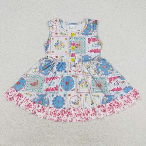 GSD1000 RTS  toddler clothes sleeveless blue seaweed baby girl summer dress