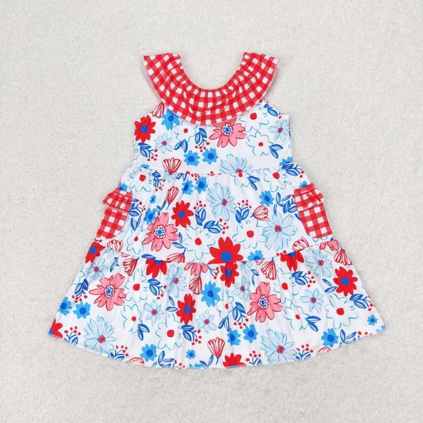 GSD1013 RTS  toddler clothes pocket red floral baby girl summer dress