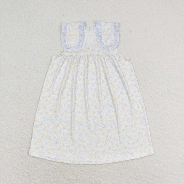 GSD1046 RTS toddler clothes blue floral baby girl summer dress