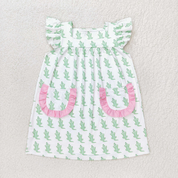 GSD1050 RTS toddler clothes alligator pocket  baby girl summer dress