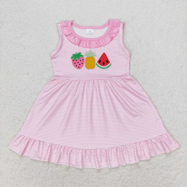 GSD1055 RTS toddler girl clothes embroidery fruit strawberry watermelon girl summer dress
