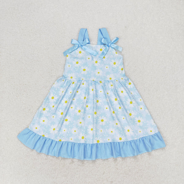 GSD1066 RTS toddler clothes blue floral baby girl summer dress