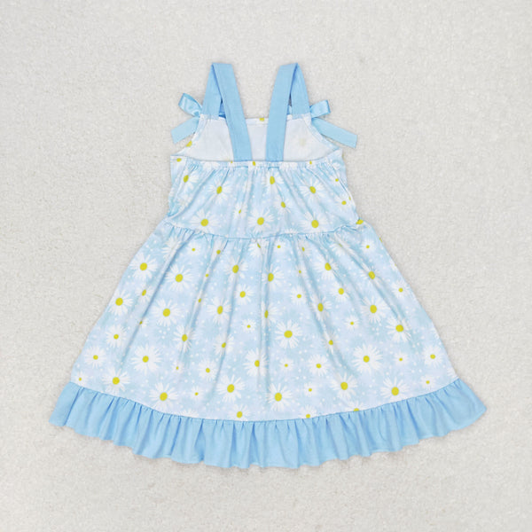 GSD1066 RTS toddler clothes blue floral baby girl summer dress