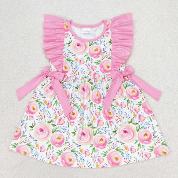 GSD1070 RTS toddler clothes pink flower baby girl summer dress